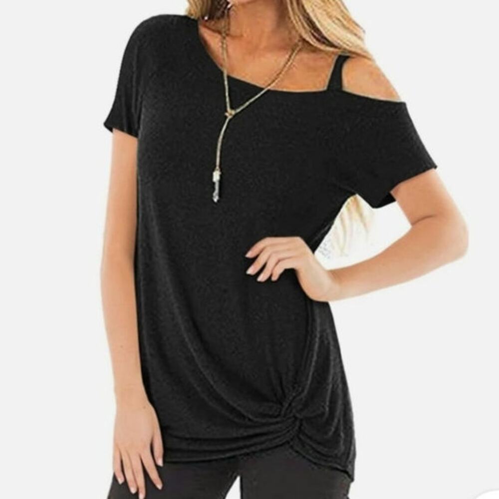 Cold Shoulder Blouse Black with front knot accent XXL